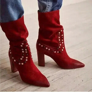 FREE PEOPLE WOMEN'S DAKOTA HEEL STUDDED LEATHER WESTERN BOOTS